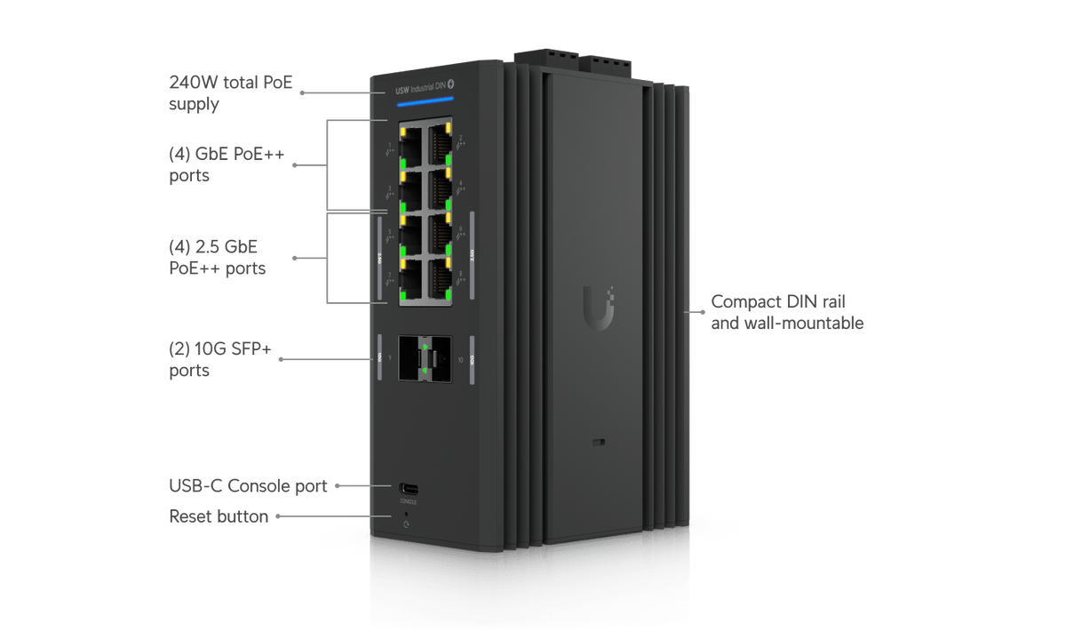 Ubiquiti UniFi USW-Industrial-DIN-2.5G-8-PoE 240W Switch - ACE Peripherals