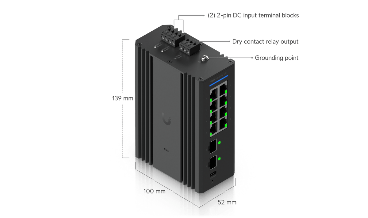 Ubiquiti UniFi USW-Industrial-DIN-8 Gigabit DIN Rail Switch - ACE Peripherals