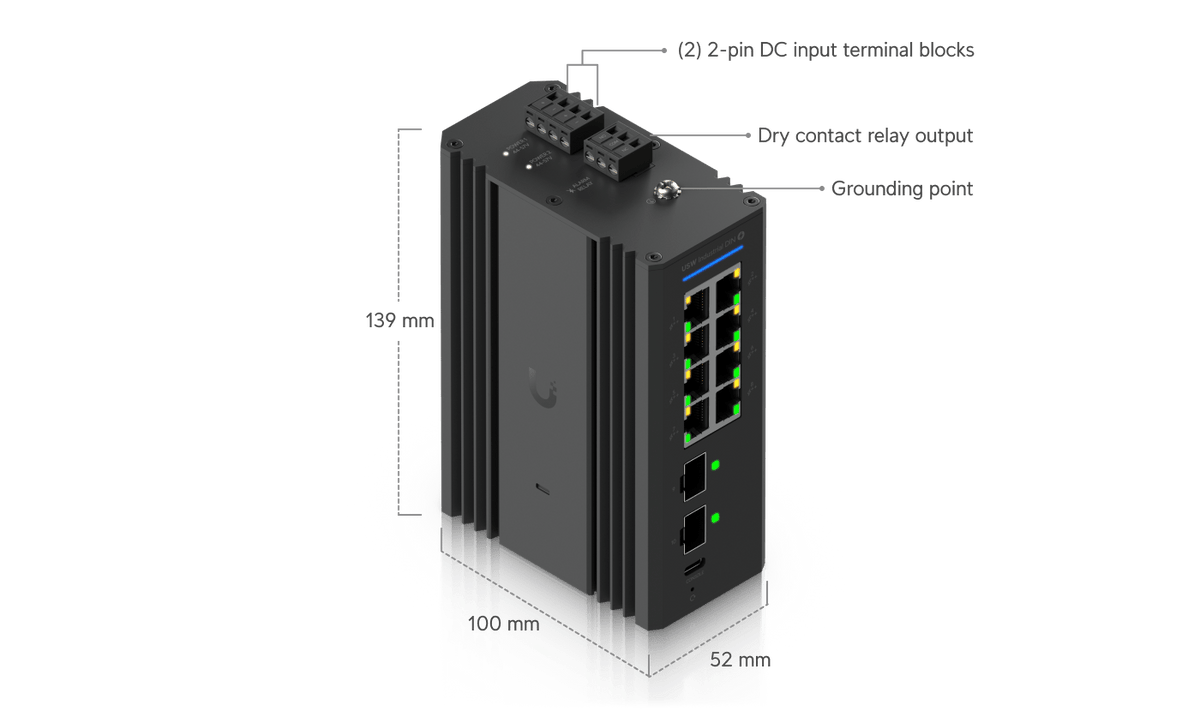Ubiquiti UniFi USW-Industrial-DIN-8-PoE 480W DIN Rail Switch - ACE Peripherals