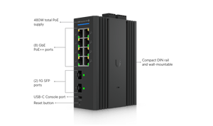 Ubiquiti UniFi USW-Industrial-DIN-8-PoE 480W DIN Rail Switch - ACE Peripherals