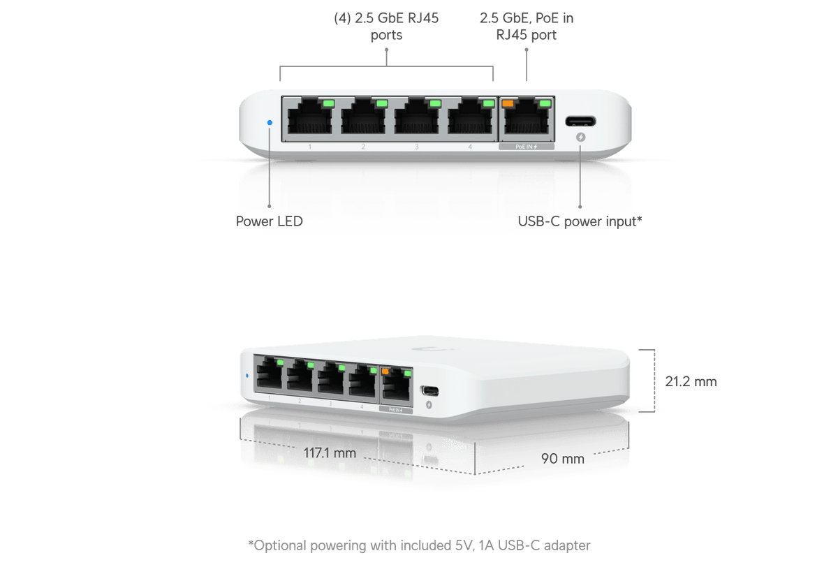 Ubiquiti USW-Flex-2.5G-5 Flex Mini 2.5G 5-Port Switch - ACE Peripherals