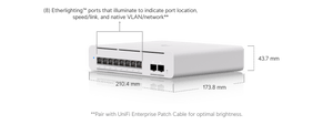 Ubiquiti USW-Pro-XG-8-PoE dimension and Etherlighting diagram