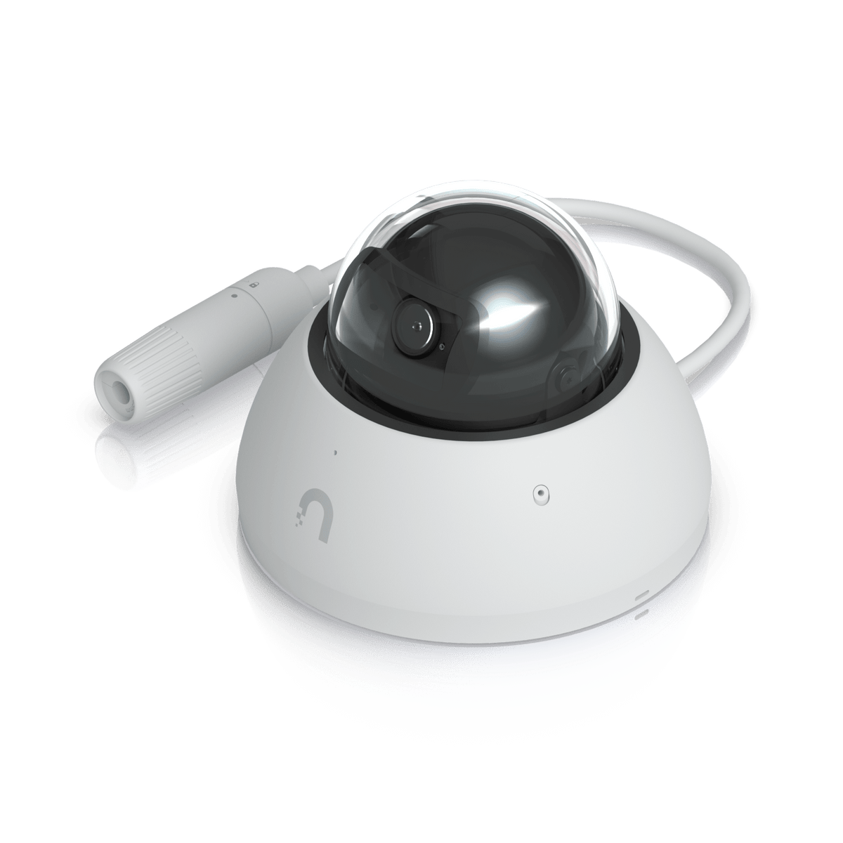 Ubiquiti UVC-AI-Dome-W White angled view with cable