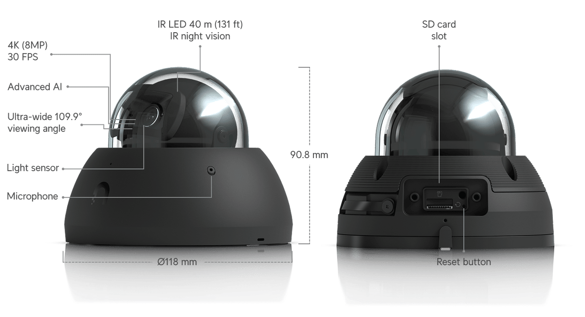 Ubiquiti UVC-AI-Dome 4K 8MP AI Dome IP Camera - ACE Peripherals