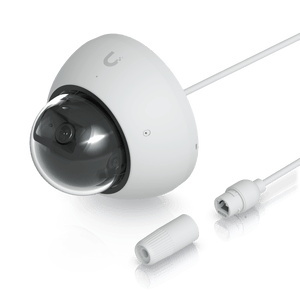 Ubiquiti UVC-AI-Dome-W White angled view and Ethernet connector