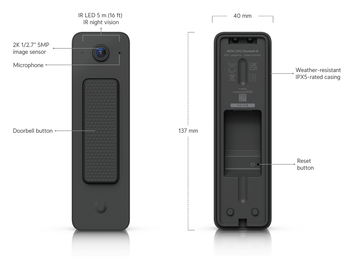 Ubiquiti UVC-Doorbell-Lite 5MP PoE Video Doorbell - ACE Peripherals