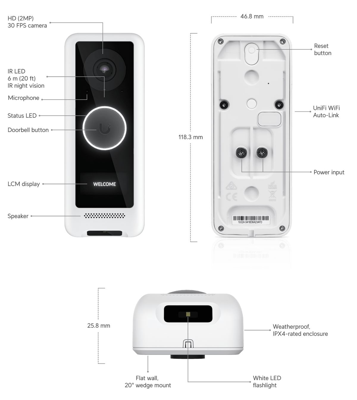 Ubiquiti UVC G4 Doorbell WiFi FHD 2MP 155° Camera with Porch Light - ACE Peripherals
