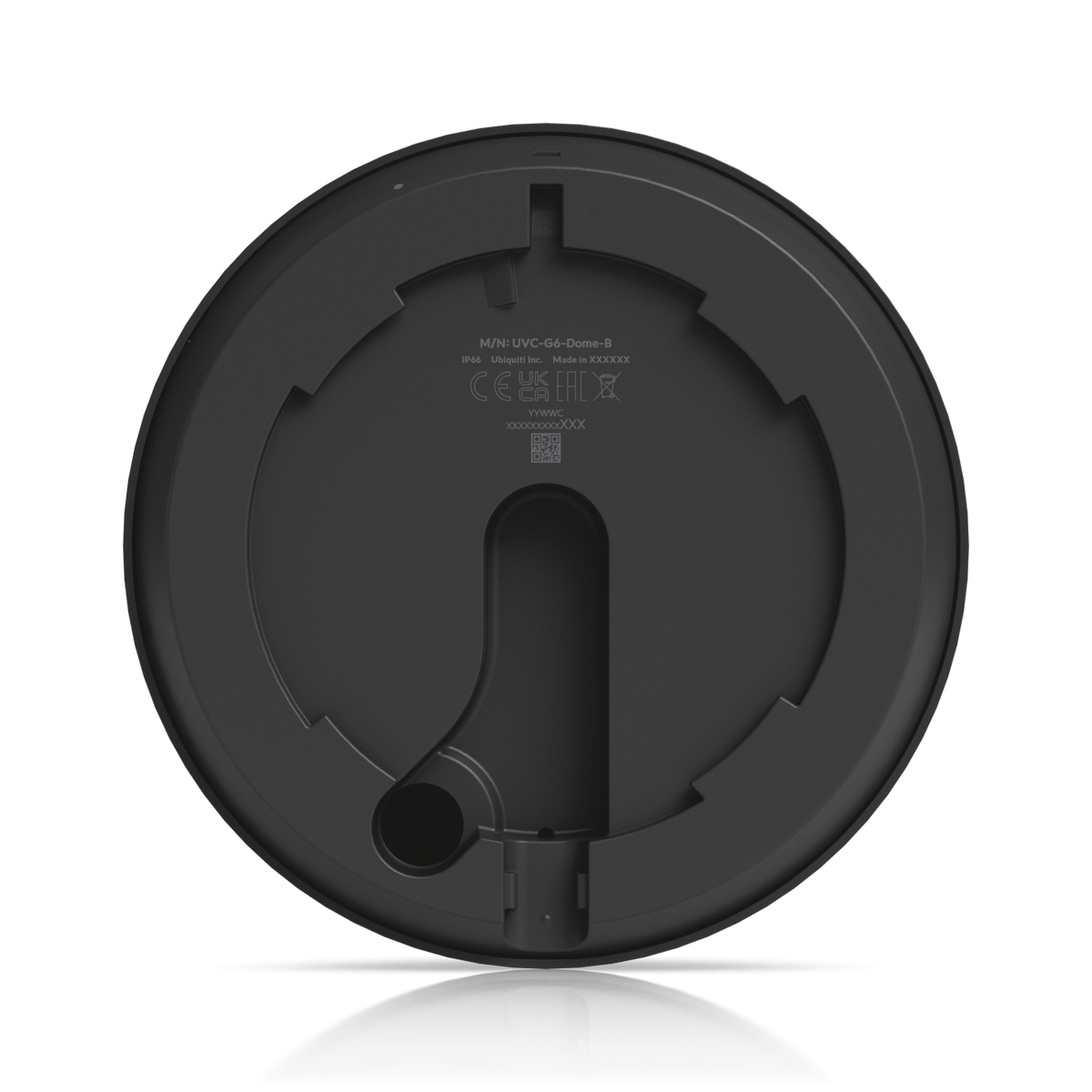 Ubiquiti UVC-G6-Dome Black mounting plate removed showing cable-entry base