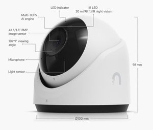Ubiquiti G6 Turret White - lens, microphone and dimensions diagram