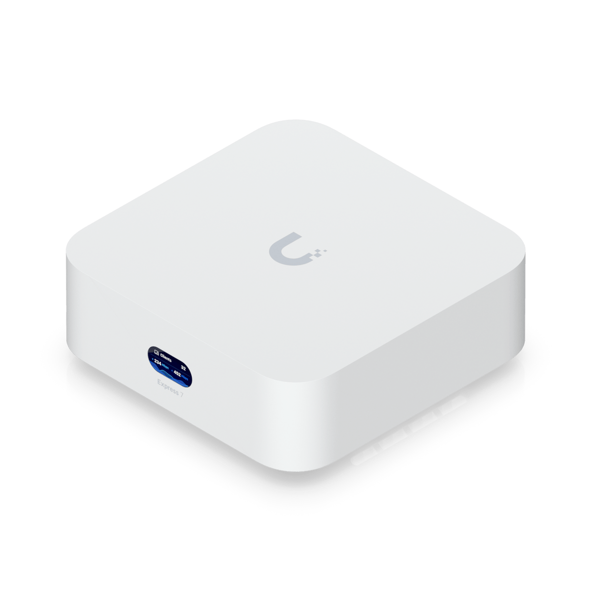 Ubiquiti UX7 elevated front view showing the compact white enclosure