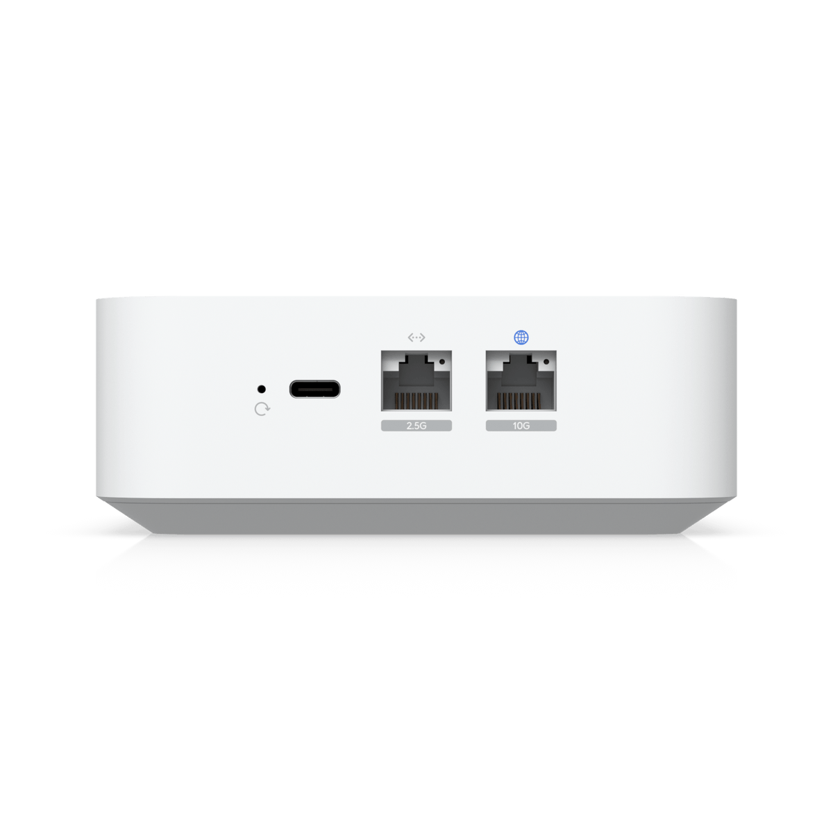 Ubiquiti UX7 rear view with USB-C power, 2.5GbE LAN and 10GbE WAN ports