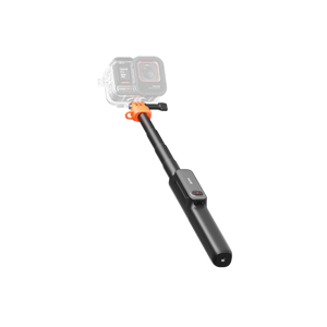 Underwater stick fitted to an illustrative action camera in its dive case