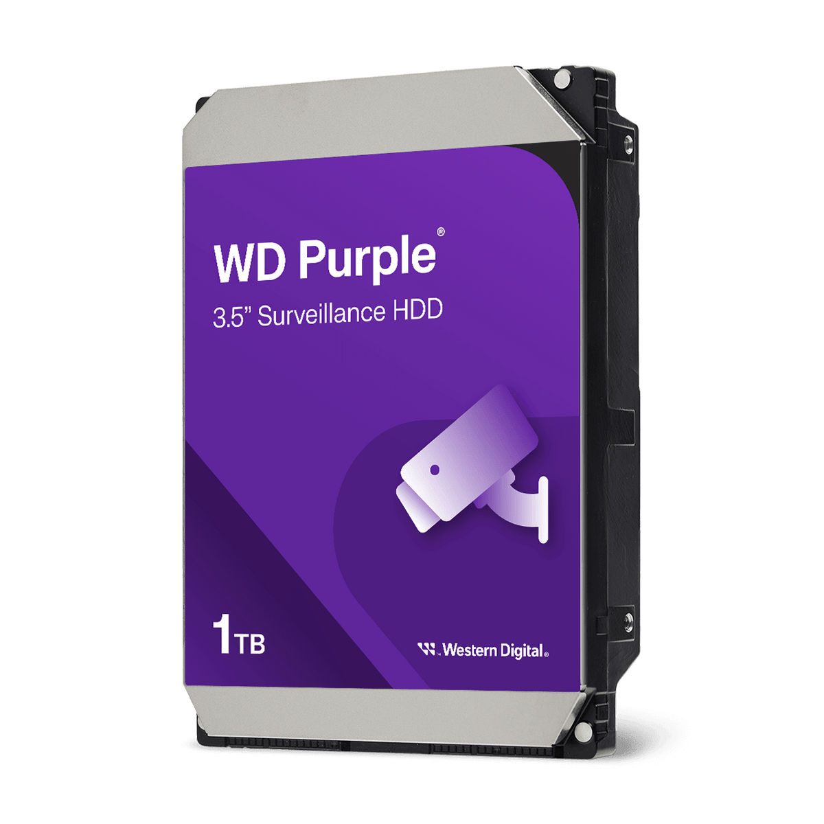 WD Purple 1TB WD11PURZ surveillance hard drive angled view