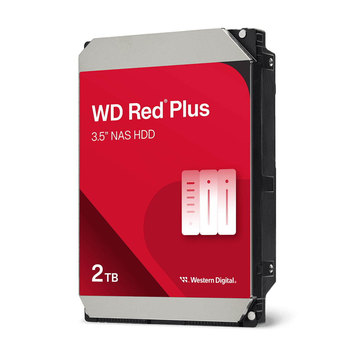 WD Red Plus 2TB NAS hard drive angled view