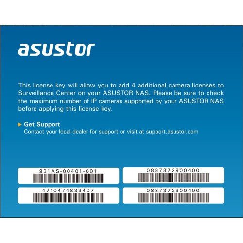 Asustor AS-SCL01/04 NVR 1/4-Channel Camera License Package - ACE Peripherals