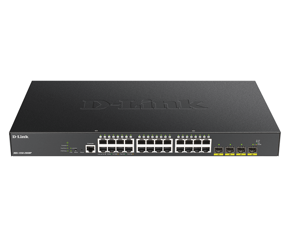 D-Link DGS-1250-28XMP 28-Port Smart Managed Gigabit PoE Layer 2+ Switch with 10-Gigabit Uplinks - ACE Peripherals
