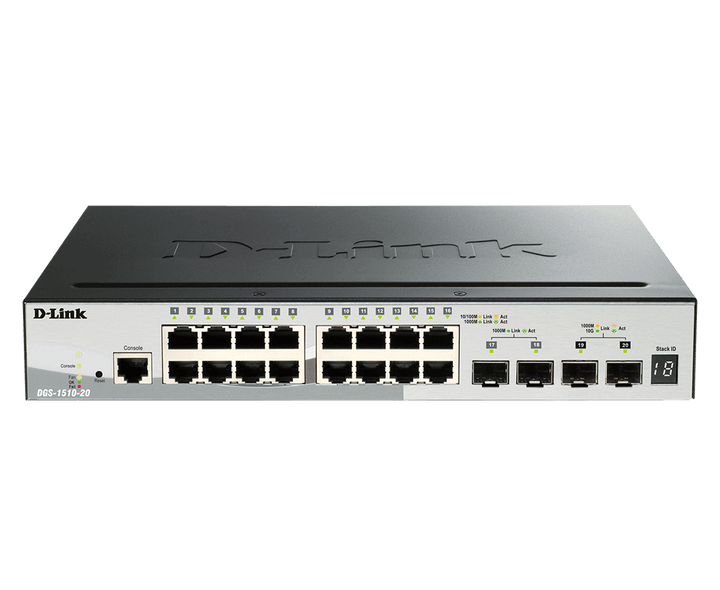 D-Link DGS-1510-20 20-Port Gigabit Stackable Smart Managed Layer 3 Switch With 10G Uplinks - ACE Peripherals