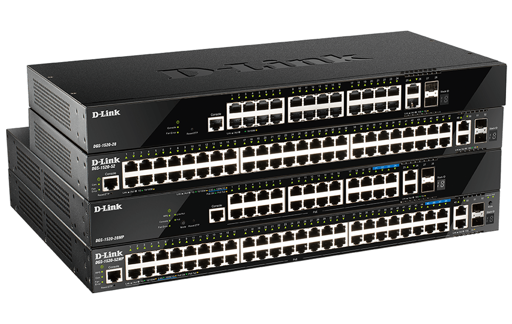 D-Link DGS-1520-28MP 28-Port Gigabit Smart Managed Stackable PoE+ Layer 3 Switch with 20 PoE+ 1000Base-T