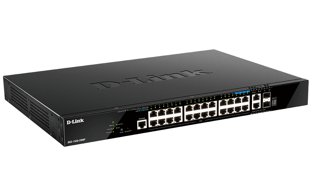 D-Link DGS-1520-28MP 28-Port Gigabit Smart Managed Stackable PoE+ Layer 3 Switch with 20 PoE+ 1000Base-T