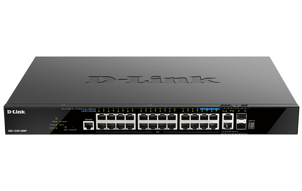 D-Link DGS-1520-28MP 28-Port Gigabit Smart Managed Stackable PoE+ Layer 3 Switch with 20 PoE+ 1000Base-T