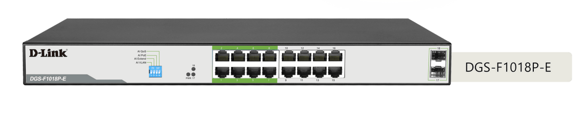D-Link DGS-F1018P-E 250M 16-Port Gigabit Long Range PoE Switch - ACE Peripherals