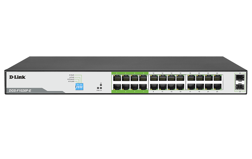D-Link DGS-F1026P-E 250M 24-Port Gigabit Long Range PoE Switch - ACE Peripherals