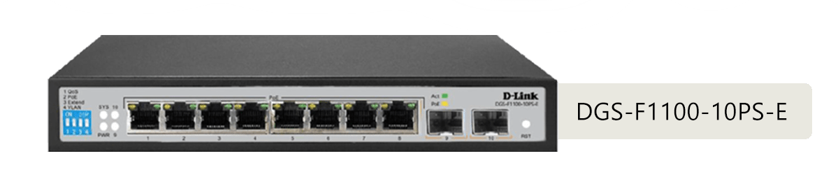 D-Link DGS-F1100-10PS-E 250M 8-Port Gigabit Long Range PoE Managed Switch - ACE Peripherals