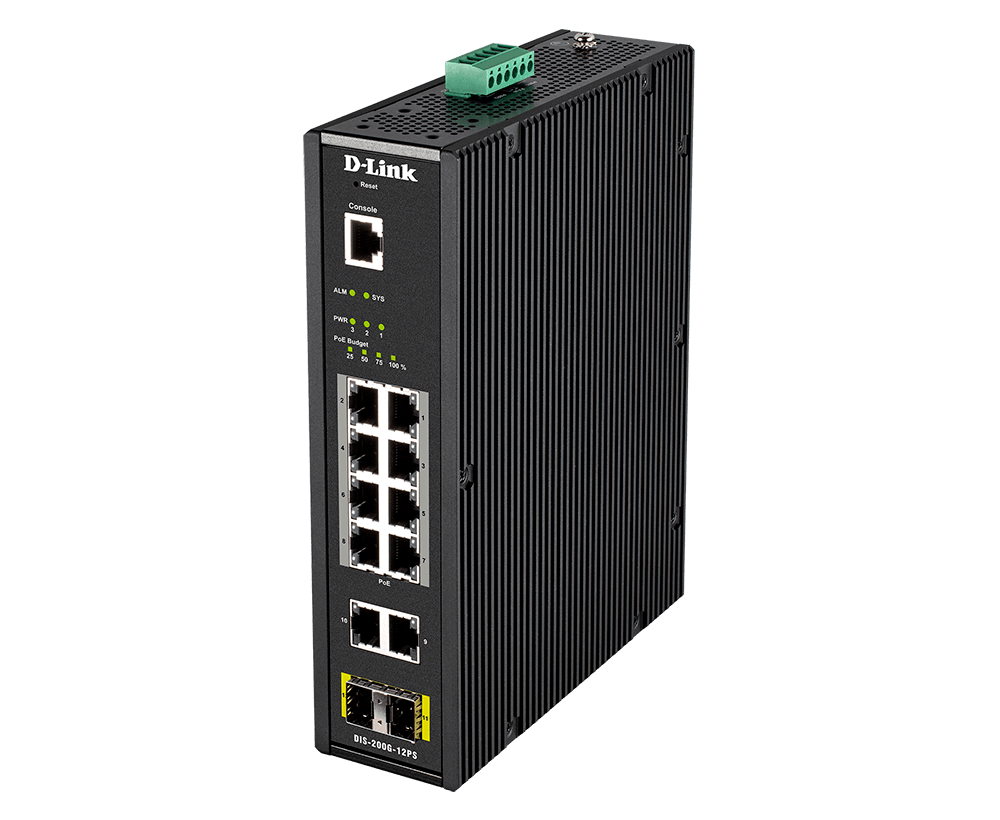 D-Link DIS-200G-12PS 10-Port Gigabit Smart Managed Industrial POE Switch with SFP - ACE Peripherals