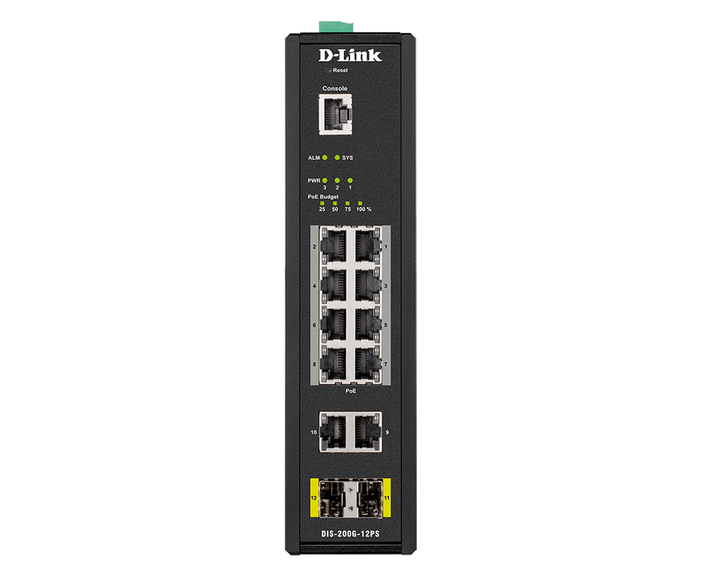 D-Link DIS-200G-12PS 10-Port Gigabit Smart Managed Industrial POE Switch with SFP - ACE Peripherals
