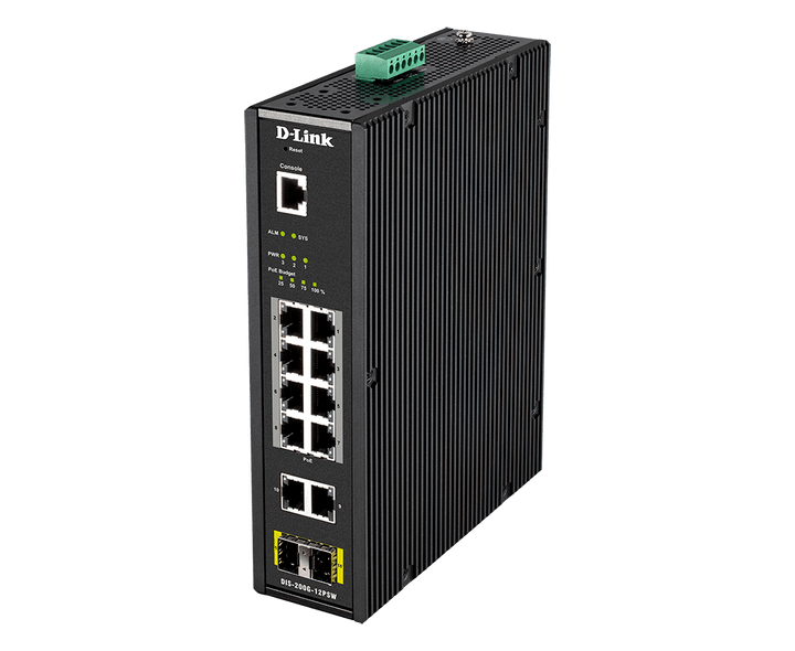 D-Link DIS-200G-12PSW 10-Port Gigabit Smart Managed Industrial POE Switch with SFP - ACE Peripherals