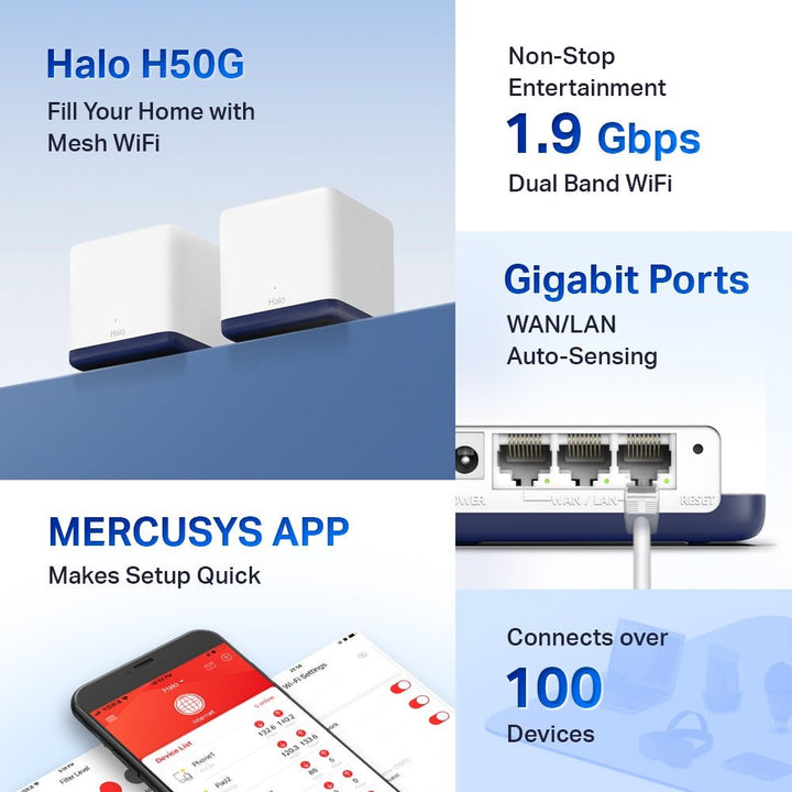 Mercusys Halo H50G AC1900 Whole Home Mesh Wi-Fi System - ACE Peripherals