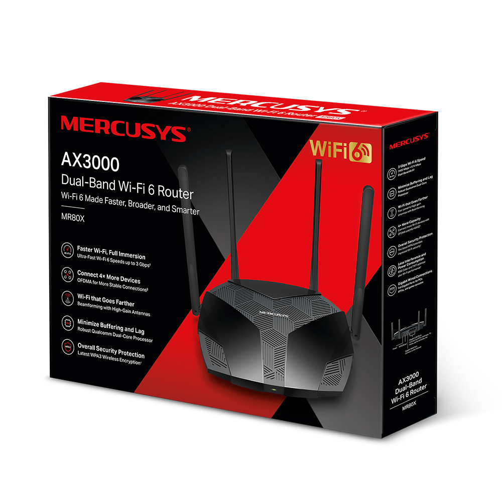 Mercusys MR80X AX3000 Dual-Band Wi-Fi 6 Router - ACE Peripherals