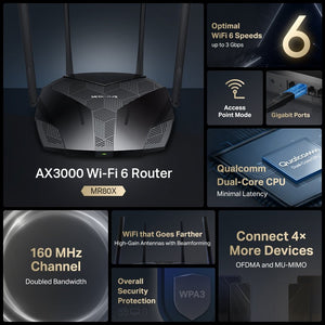 Mercusys MR80X AX3000 Dual-Band Wi-Fi 6 Router - ACE Peripherals