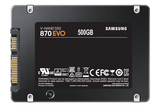 Samsung 870 EVO 500GB SATA SSD, manufacturer label and connector view