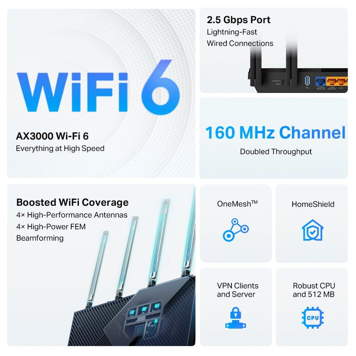 TP-Link Archer AX55 Pro AX3000 Multi-Gigabit Wi-Fi 6 Router with 2.5G Port - ACE Peripherals