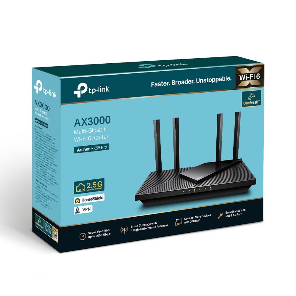 TP-Link Archer AX55 Pro AX3000 Multi-Gigabit Wi-Fi 6 Router with 2.5G Port - ACE Peripherals