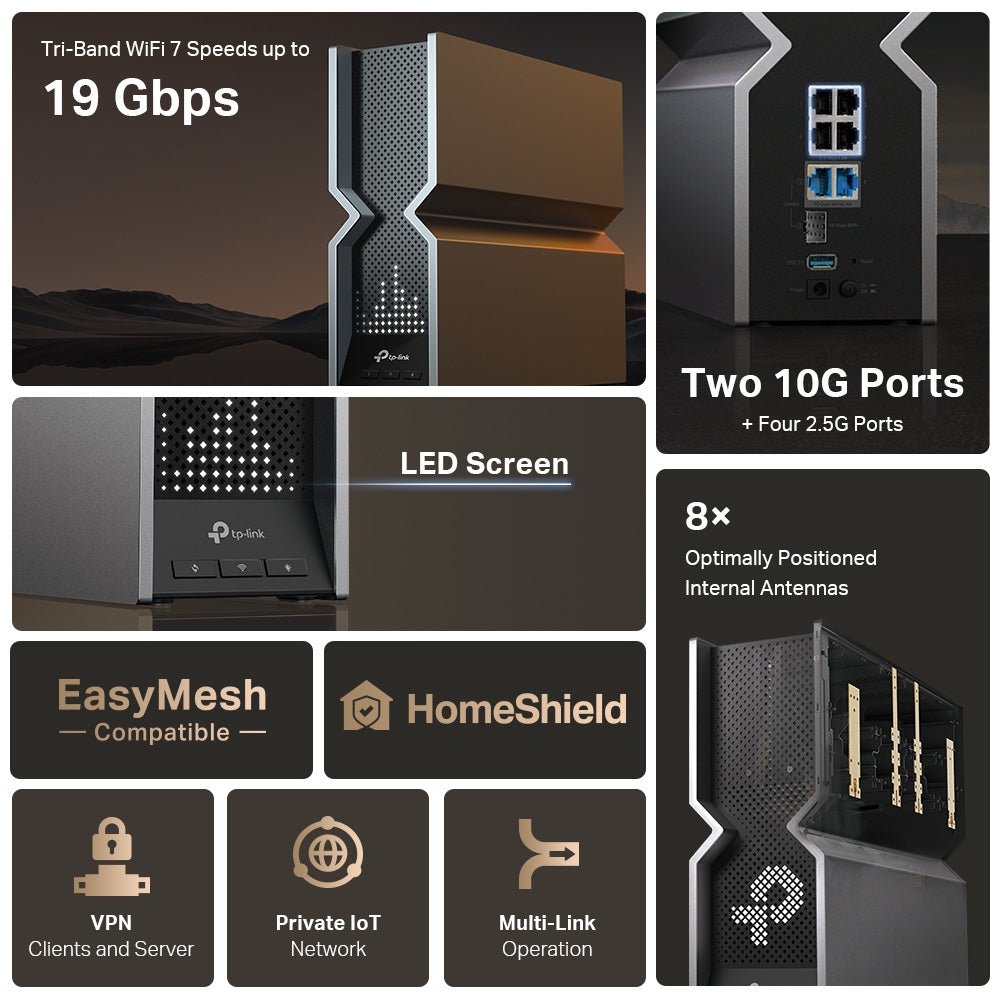 TP-Link Archer BE800 BE19000 Tri-Band Wi-Fi 7 Router - ACE Peripherals