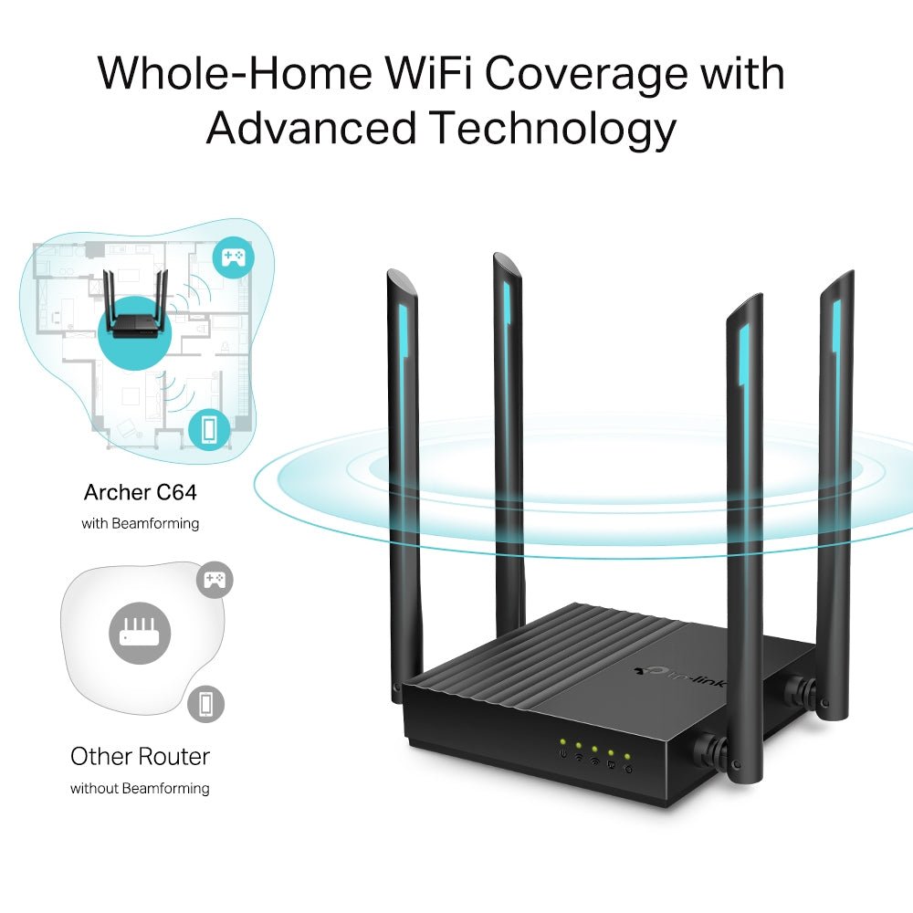 TP-Link Archer C64 AC1200 Wireless MU-MIMO WiFi Router - ACE Peripherals