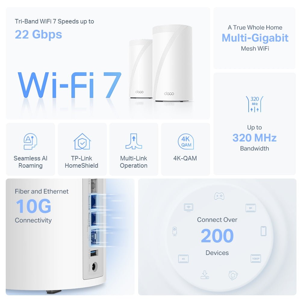 TP-Link Deco BE85 BE22000 Tri-Band Whole Home Mesh WiFi 7 - ACE Peripherals