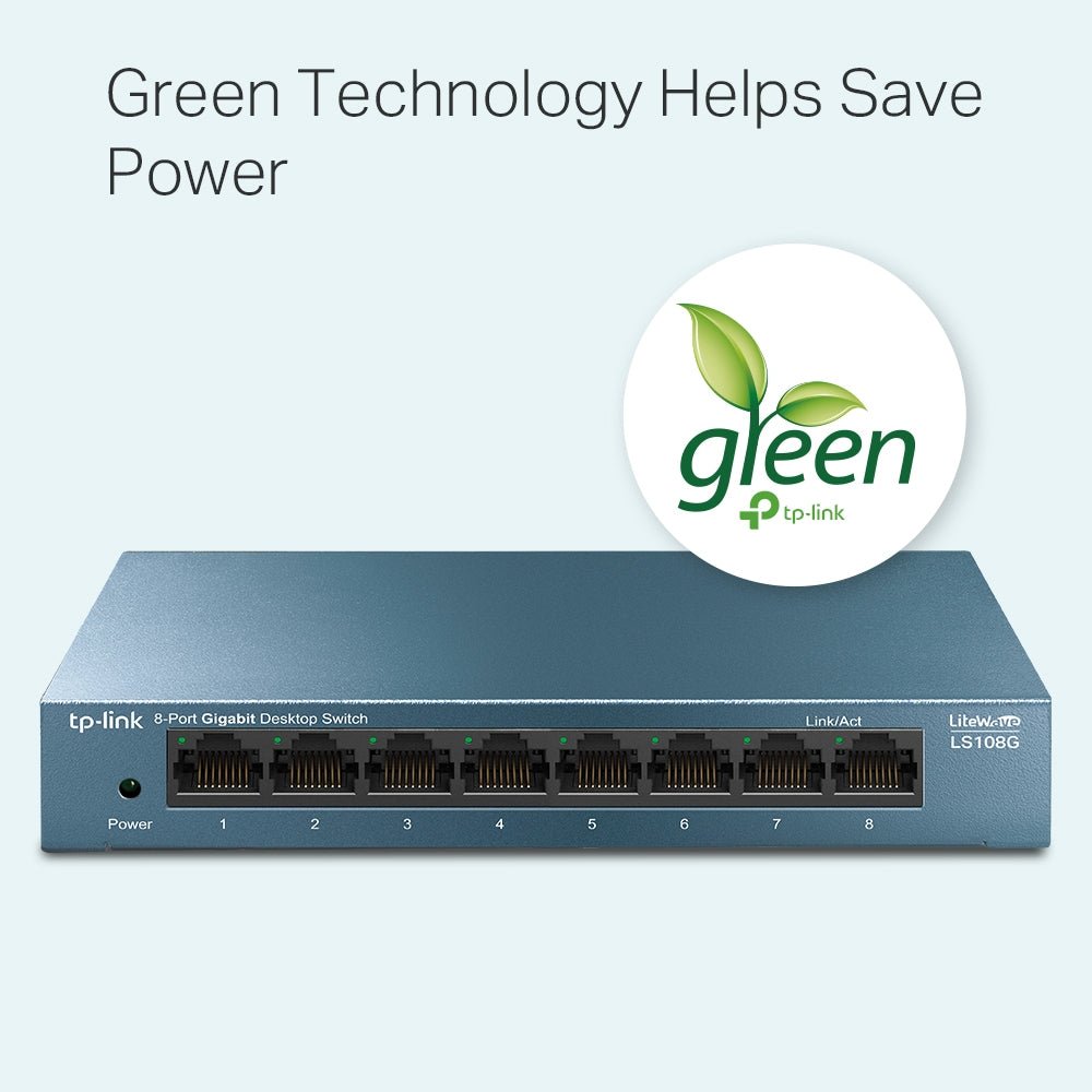 TP-Link LS108G 8-Port 10/100/1000Mbps Desktop Network Switch - ACE Peripherals