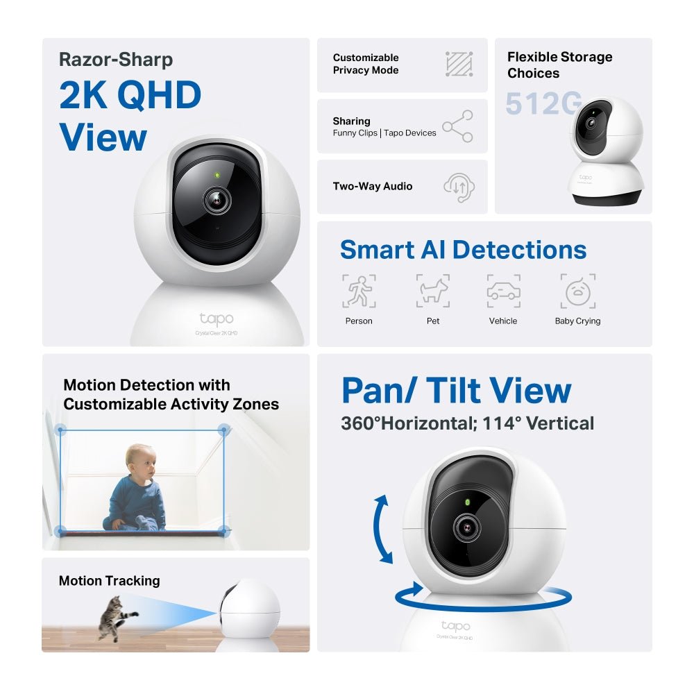 TP-Link Tapo C220 4MP 2K QHD WiFi 360º Pan Tilt IP Camera - ACE Peripherals