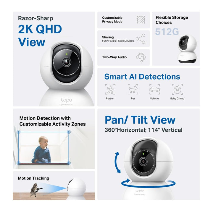 TP-Link Tapo C72 4MP QHD Wi-Fi 360º Pan Tilt IP Camera with AI - ACE Peripherals