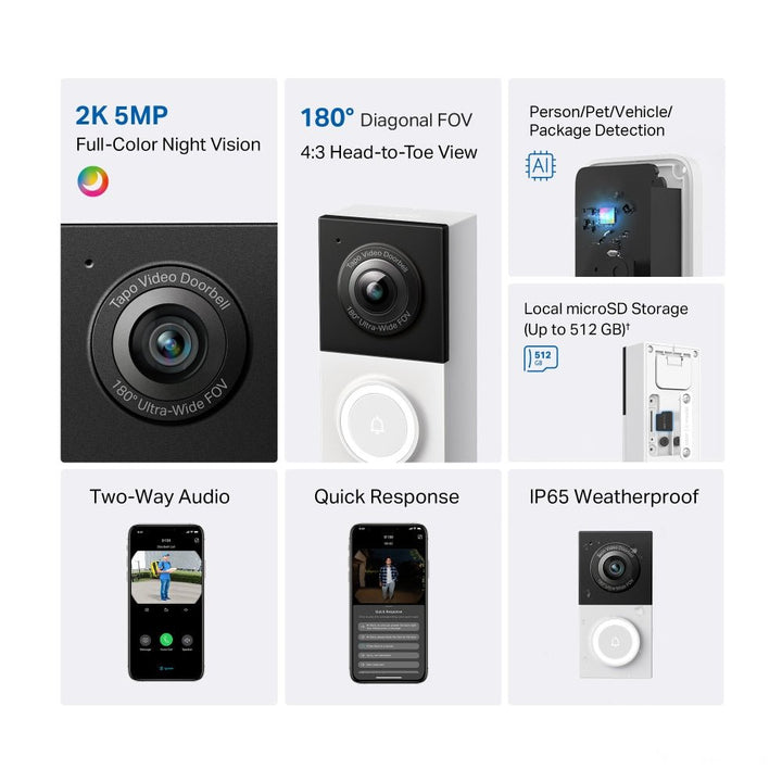 TP-Link Tapo D130 5MP 2K Smart Wired Video Doorbell - ACE Peripherals