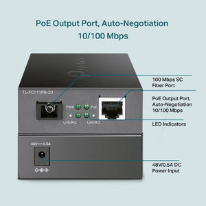 TP-Link TL-FC111PB-20 10/100Mbps WDM Media Converter with 1-Port PoE - ACE Peripherals