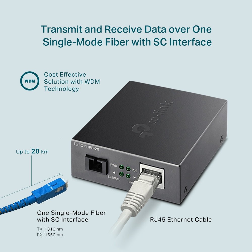 TP-Link TL-FC111PB-20 10/100Mbps WDM Media Converter with 1-Port PoE - ACE Peripherals