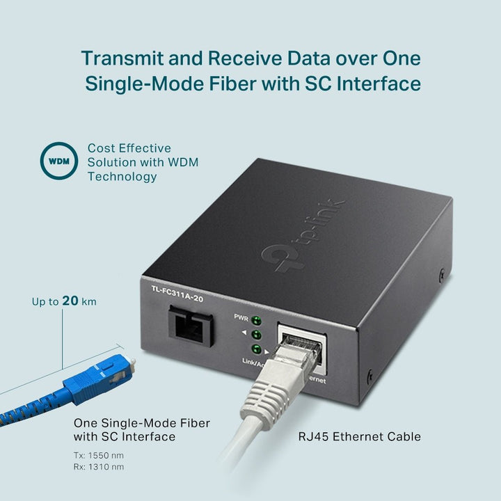 TP-Link TL-FC311A-20 Gigabit WDM Media Converter - ACE Peripherals