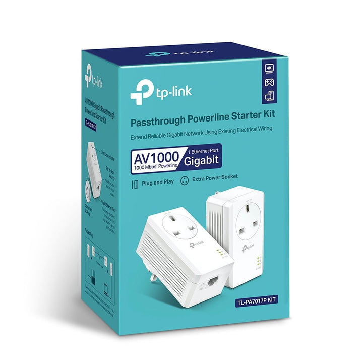 TP-Link TL-PA7017P KIT AV1000 Gigabit Passthrough Powerline Starter Kit - ACE Peripherals