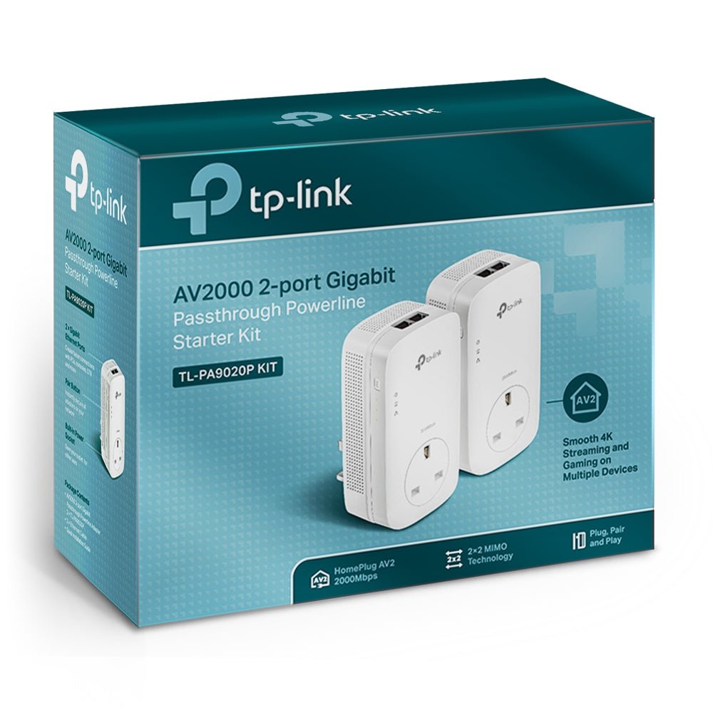 TP-Link TL-PA9020P KIT AV2000 2-Port Gigabit Passthrough Powerline Starter Kit - ACE Peripherals