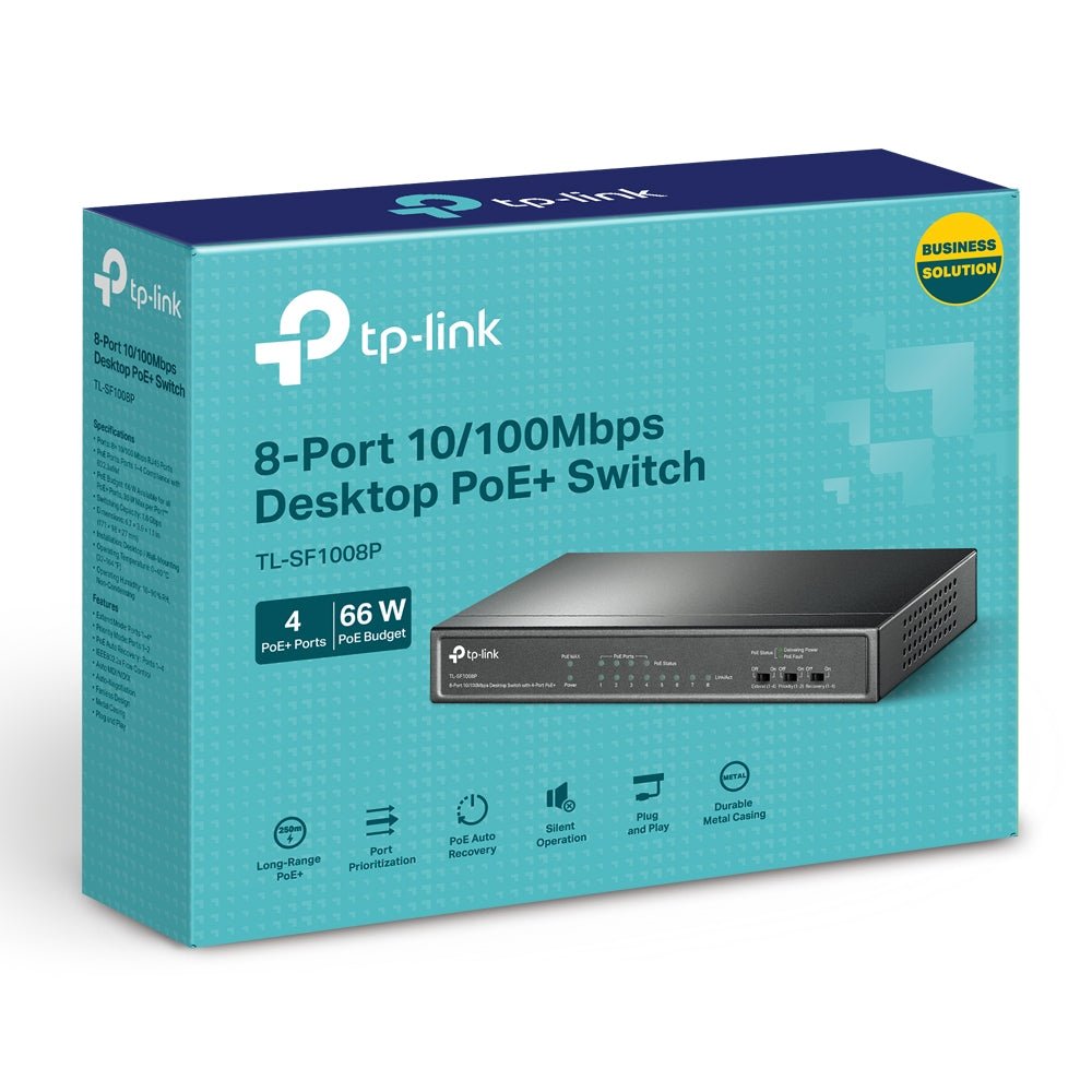 TP-Link TL-SF1008P 8-Port 10/100Mbps with 4-Port PoE+ Unmanaged Switch - ACE Peripherals