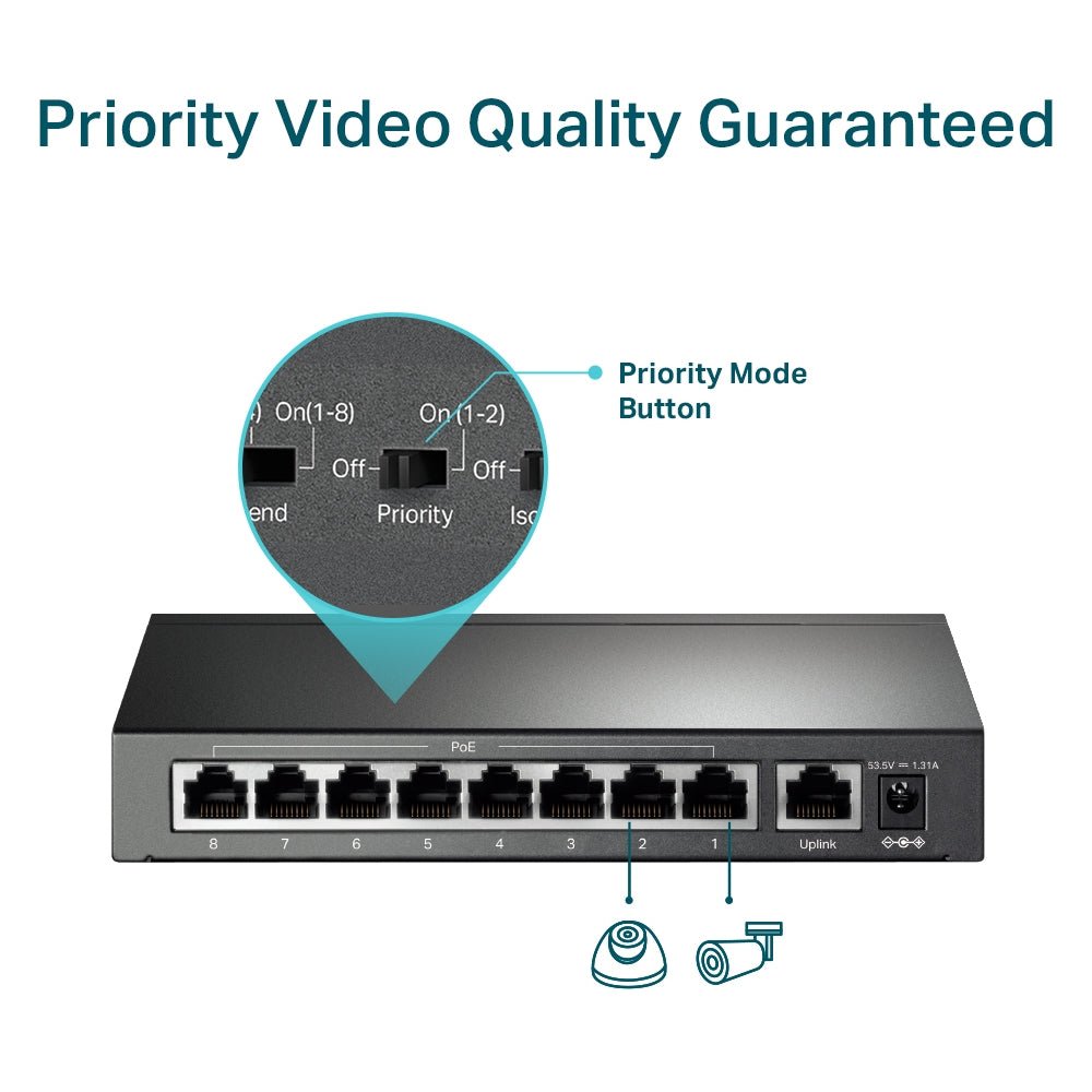 TP-Link TL-SF1009P 9-Port 10/100Mbps with 8-Port 250m Long Range PoE+ Unmanaged Switch - ACE Peripherals